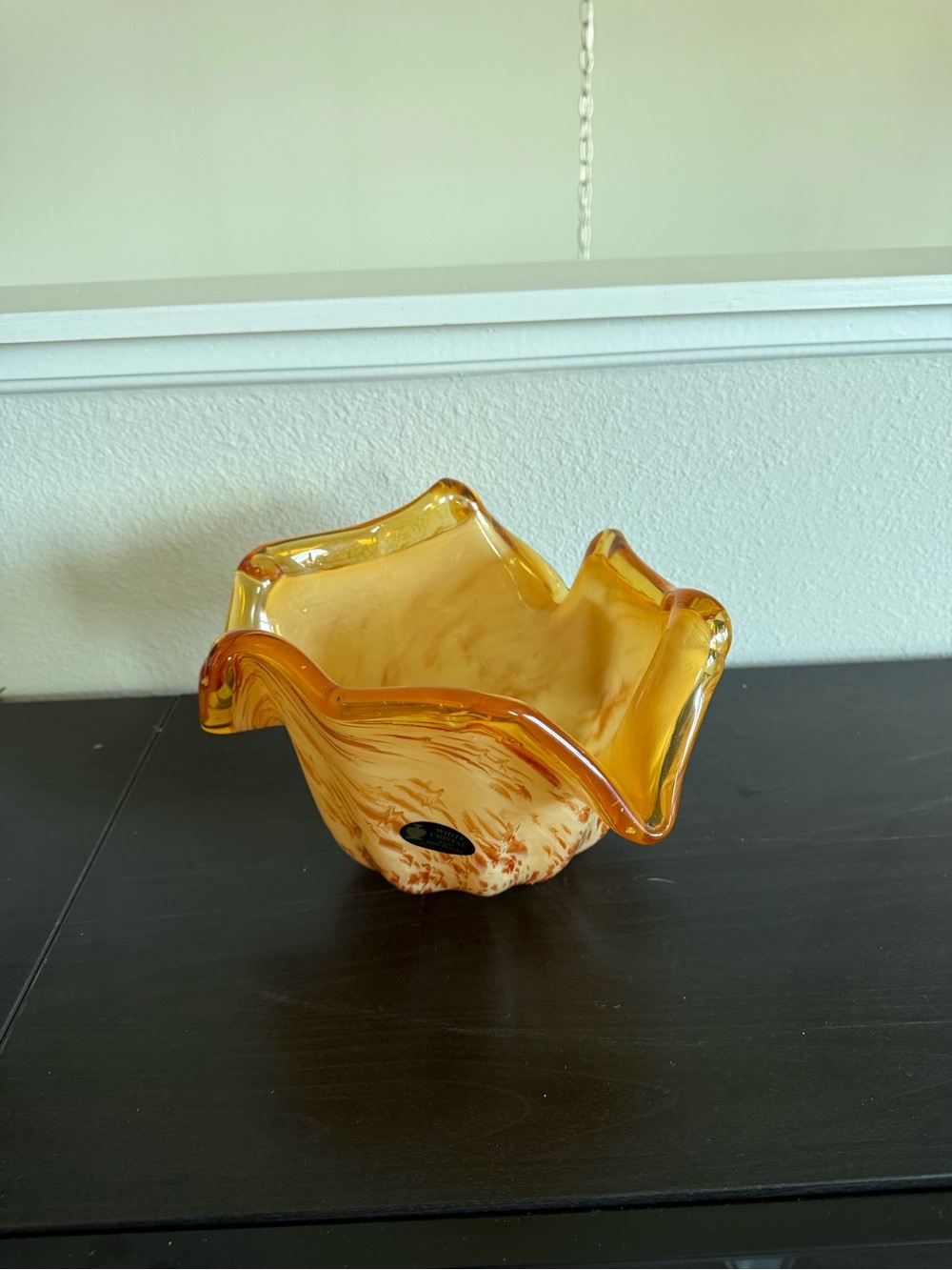 murano Amber Art Glass Ruffled Bowl vase new